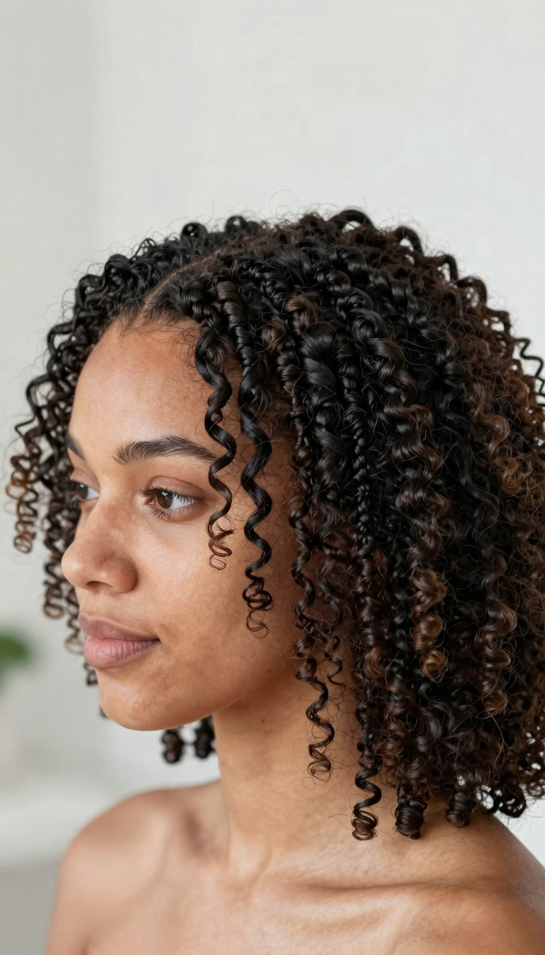 Bantu knots hairstyle, full head view from above