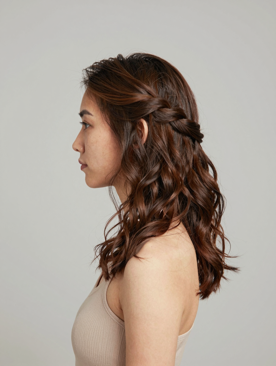 Easy medium-length hairstyle with twisted half-up sections
