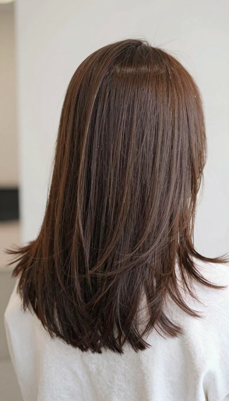 Layered bob hairstyle, side angle showing face-framing layers