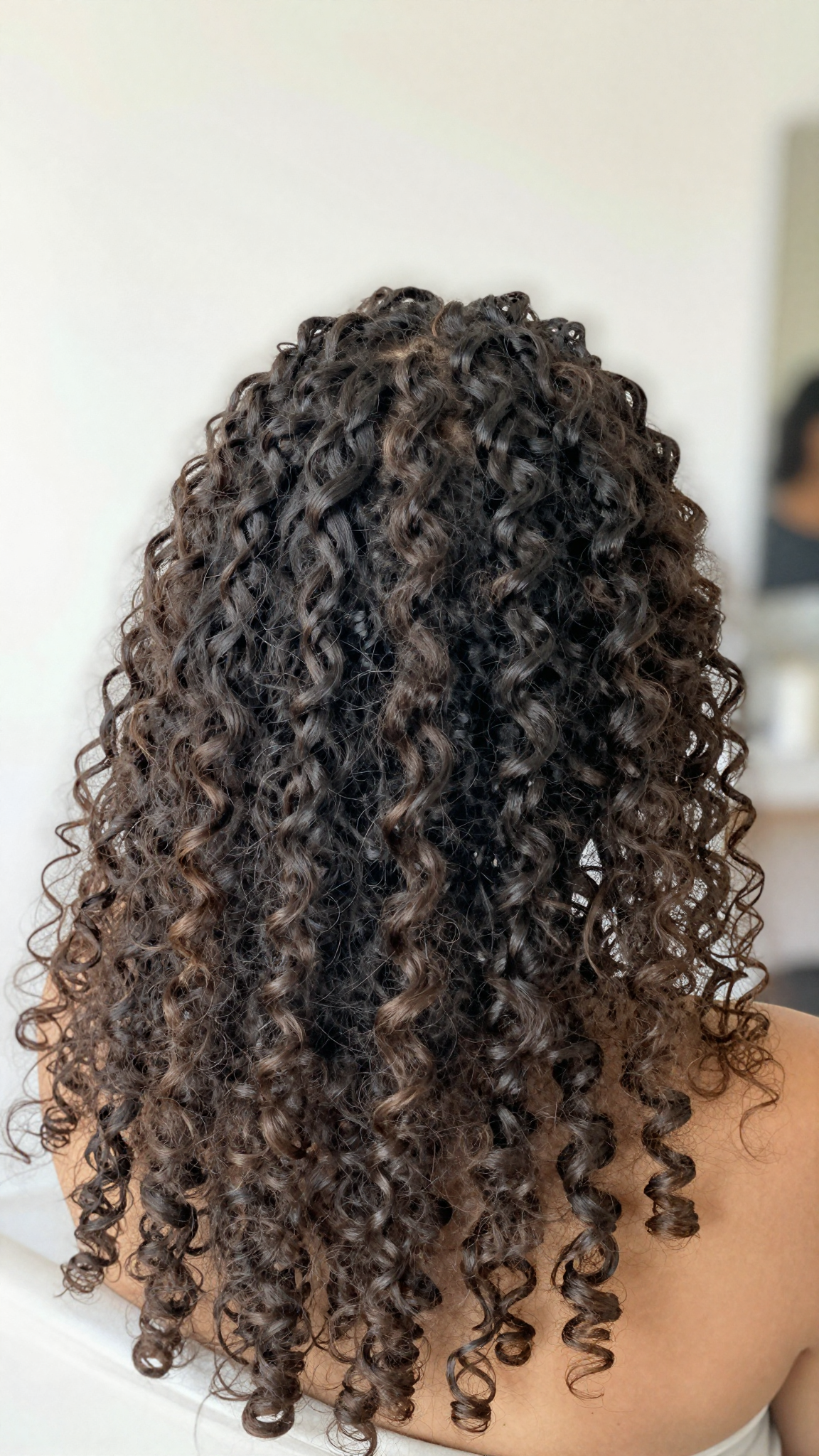 Twist-out natural hairstyle, front view with full defined curls