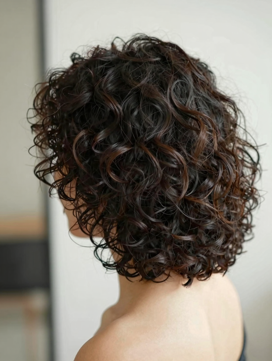 Close-up of individually defined short curls after scrunching out the gel cast