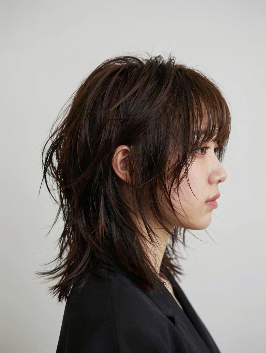 Short shag haircut with tousled, undone texture and choppy layers